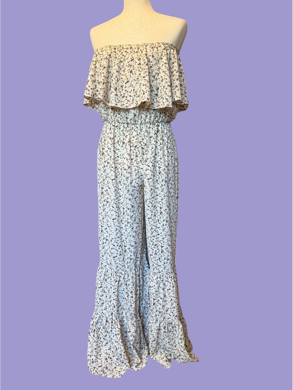 Umgee Off-Shoulder Floral Jumpsuit with Ruffle Detail, S
